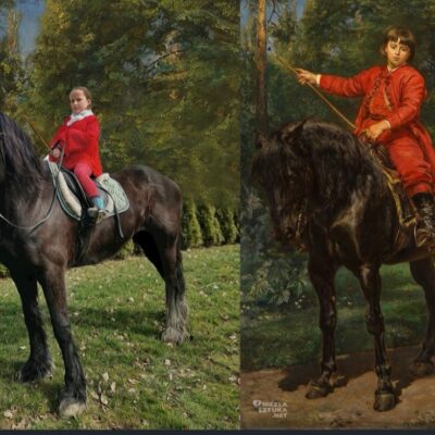 Portret i zdjęcie chłopiec na koniu