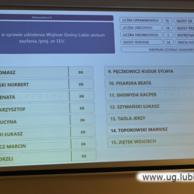XIV sesja Rady Gminy Lubin. Wyniki głosowania.