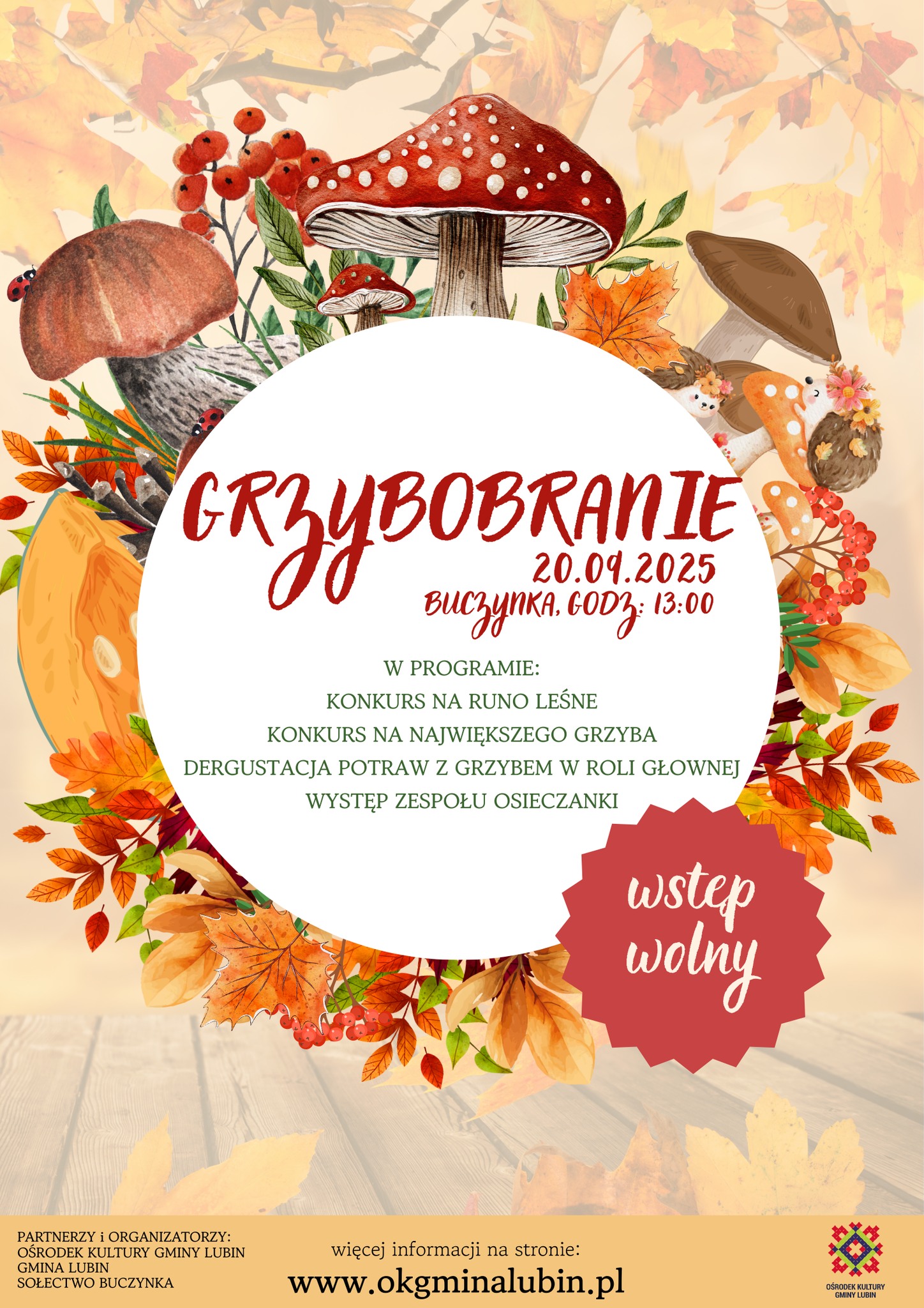 Grzybobranie 2025 w Buczynce - plakat informacyjny