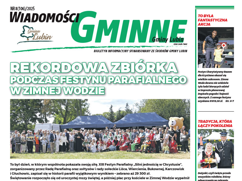 Sierpniowy numer "Wiadomości Gminnych" gminy Lubin. Okładka