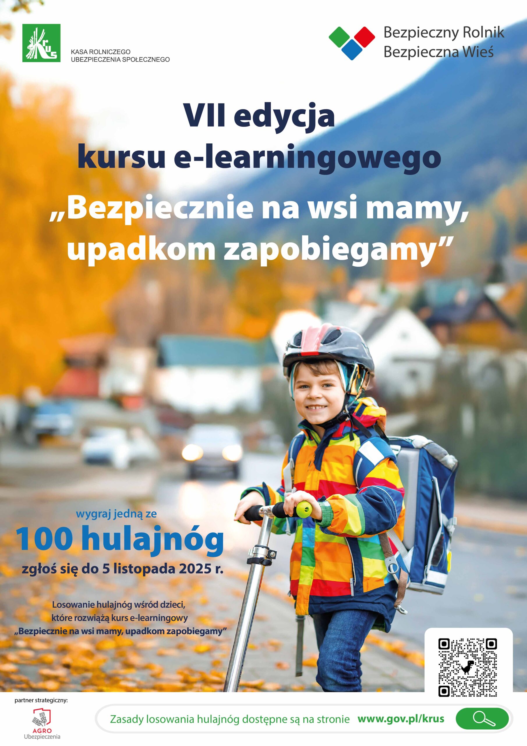 Bezpiecznie na wsi mamy – upadkom zapobiegamy - kurs e-learningowy - plakat informacyjny.