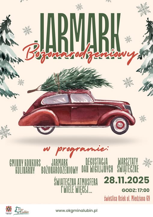 Zapraszamy na Jarmark Bożonarodzeniowy w Osieku. Plakat informacyjny.