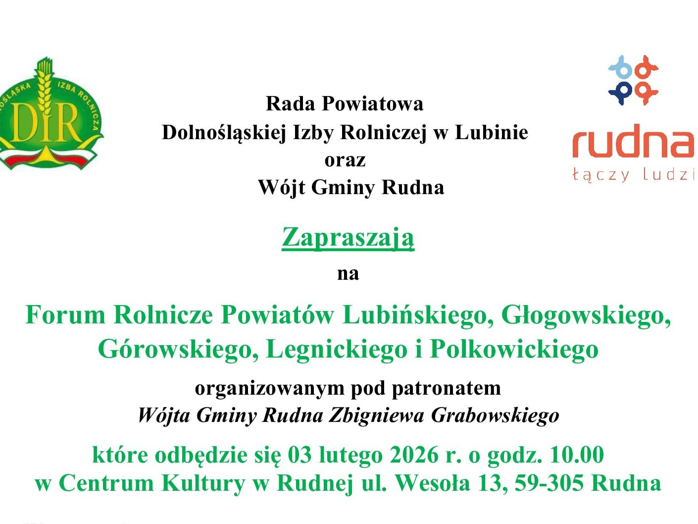 Plakat. DIR zaprasza na forum rolnicze.