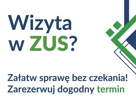 Plakat wizyta w Zakładzie Ubezpieczeń Społecznych.