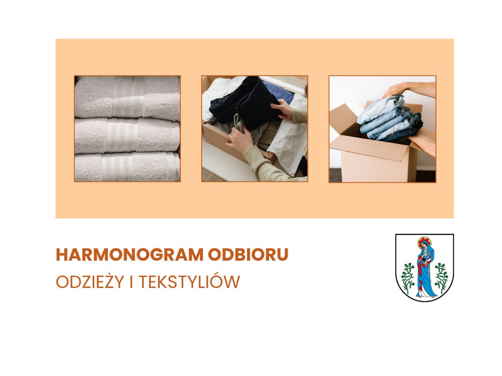 Plakat harmonogram odbioru odpadów i tekstyliów.