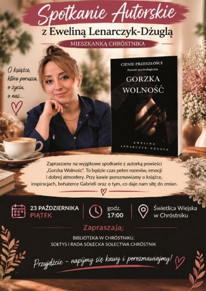 Plakat spotkanie autorskie z mieszkanką Chróstnika.